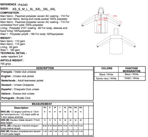 Veste marine et blanc unisex