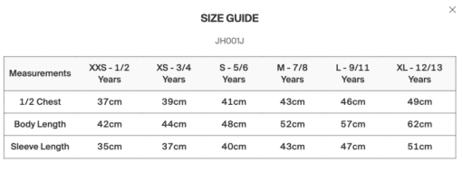 Guide des tailles JH001J
