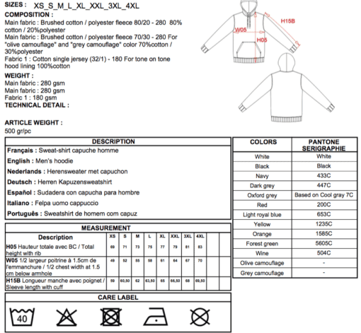 Fiche technique sweat shirt unis