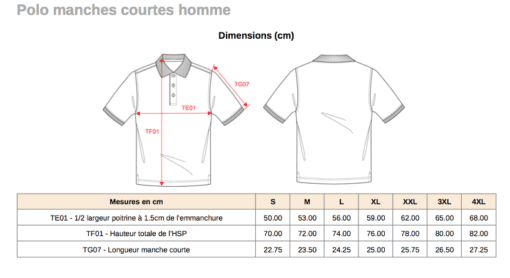 fiche technique polo homme