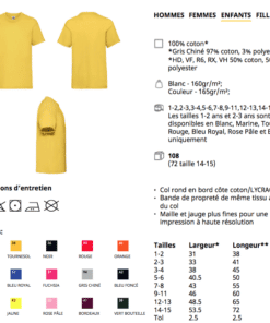 fiche technique t-shirt enfants