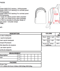 Sac a dos fiche technique