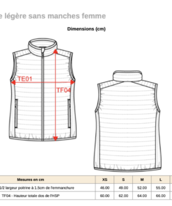 Guide de tailles doudoune dans manches K6114