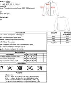 fiche technique veste micropolaire zippée enfant