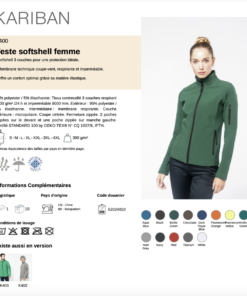 Fiche technique veste softshell femme Génération Yves du Manoir