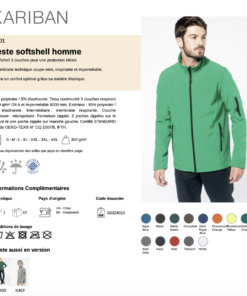 Fiche technique veste softshell homme Génération Yves du Manoir