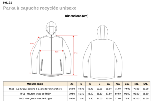 Guide des tailles Parka K6152