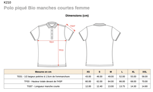 Mensuration polo piqué femme Asnières Hockey sur Gazon