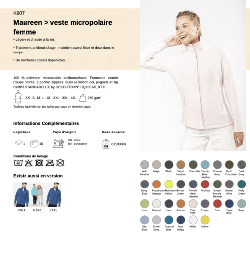 Fiche technique veste micropolaire femme