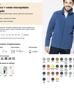 FIche technique Veste micropolaire zippée homme Asnières Hockey sur Gazon