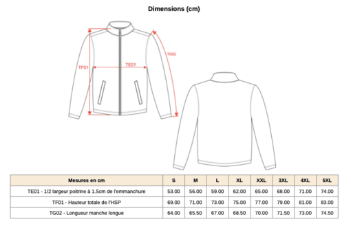 Mesures veste micropolaire homme Asnières Hockey sur Gazon