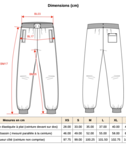 Mesures pantalon jogging unisexe Asnières Hockey sur Gazon