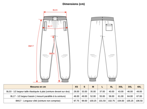 Mesures pantalon jogging unisexe Asnières Hockey sur Gazon