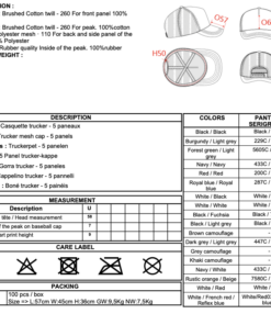 Fiche technique casquette trucker adulte Asnières Hockey sur Gazon