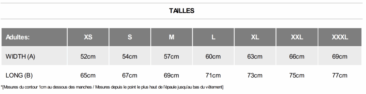 Tableau des tailles Sweat à capuche bleu Unisexe Lannion Athlétisme