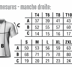 Tableau des tailles polo Lannion Athletisme