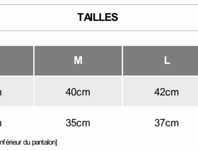 Tableau des tailles short sport noir lannion athletisme