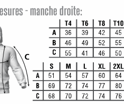 Tableau des tailles sweat a capuche Lannion Athletisme