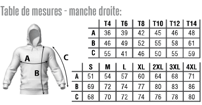 Tableau des tailles sweat a capuche Lannion Athletisme
