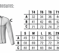 Tableau des tailles t-shirt manches longues Lannion Athletisme
