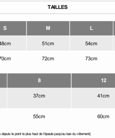 tableau des tailles t-shirt manches longues bleu lannion athletisme