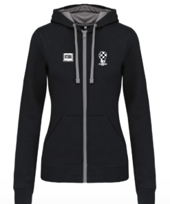 Sweat zippé capuche avec écusson tissé - Femme