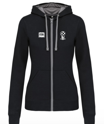 Sweat zippé capuche avec écusson tissé - Femme